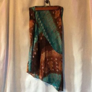 Wrapper Y2K asymmetrical skirt sizeM turquoise brown with red & gold polyester